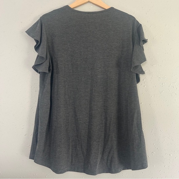 NWT PrinStory Gray T-Shirt Ruffle Sleeve Casual Neutral XXL - Picture 4 of 6